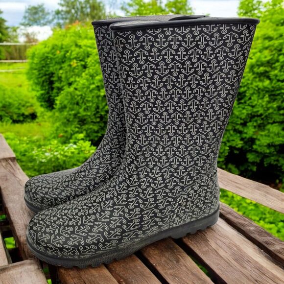 Sperry Top-Sider Womens 11 Rainboots Rubber Blue Anchors Waterproof Outdoors - Picture 1 of 11